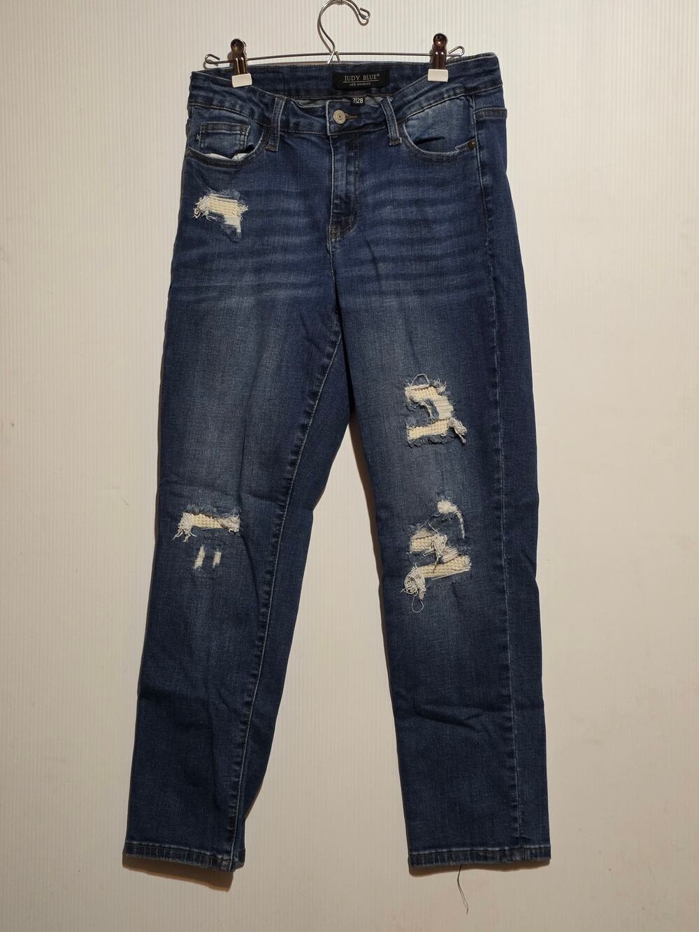 Judy Blue Distressed Thermal Patch Boyfriend Jeans Medium Wash Size 7 28 JB88306